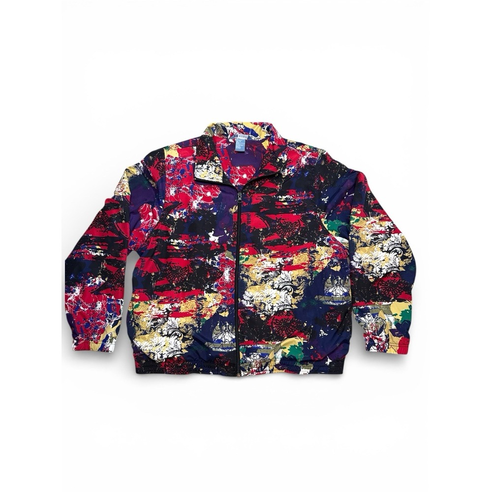 Vintage Koret Jacket Women's Medium Full Zip Windbreaker Abstract Art Print Red - Picture 2 of 8